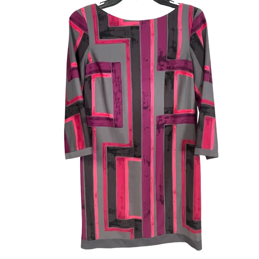 Eliza J Geometric Abstract Print Shift Dress Pink Purple Grey Size 2